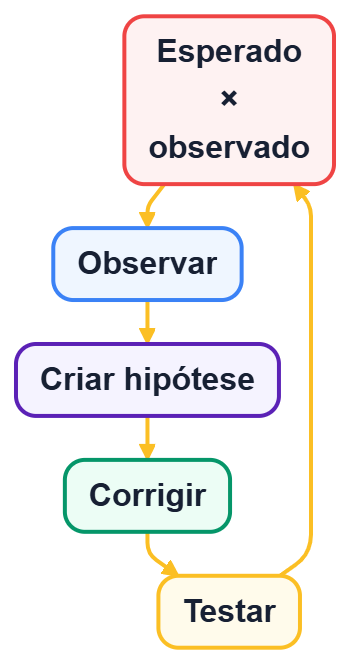 Ciclo de teste, observação, hipótese, correção e novo teste